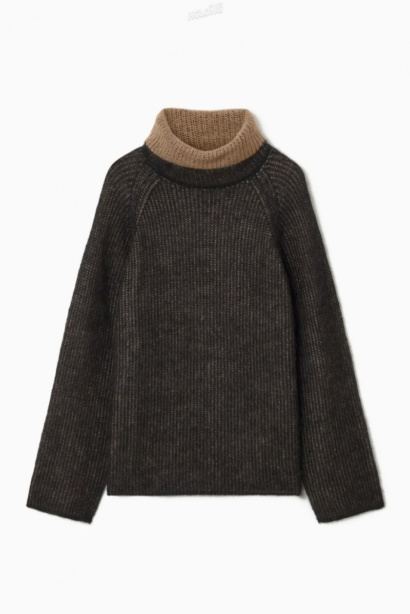 Black / Camel COS Two-Tone Mohair Turtleneck Sweater Sweaters & Cardigans | 193026-FHB