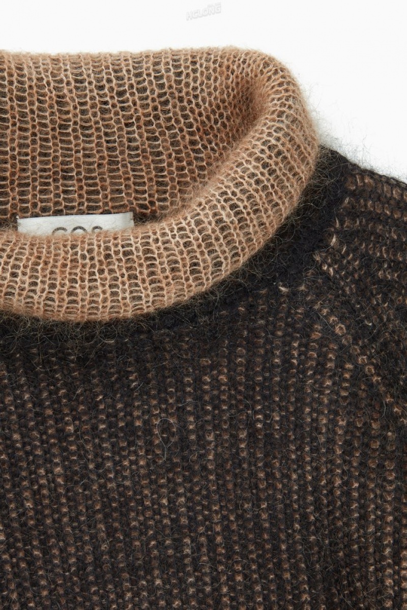 Black / Camel COS Two-Tone Mohair Turtleneck Sweater Sweaters & Cardigans | 193026-FHB