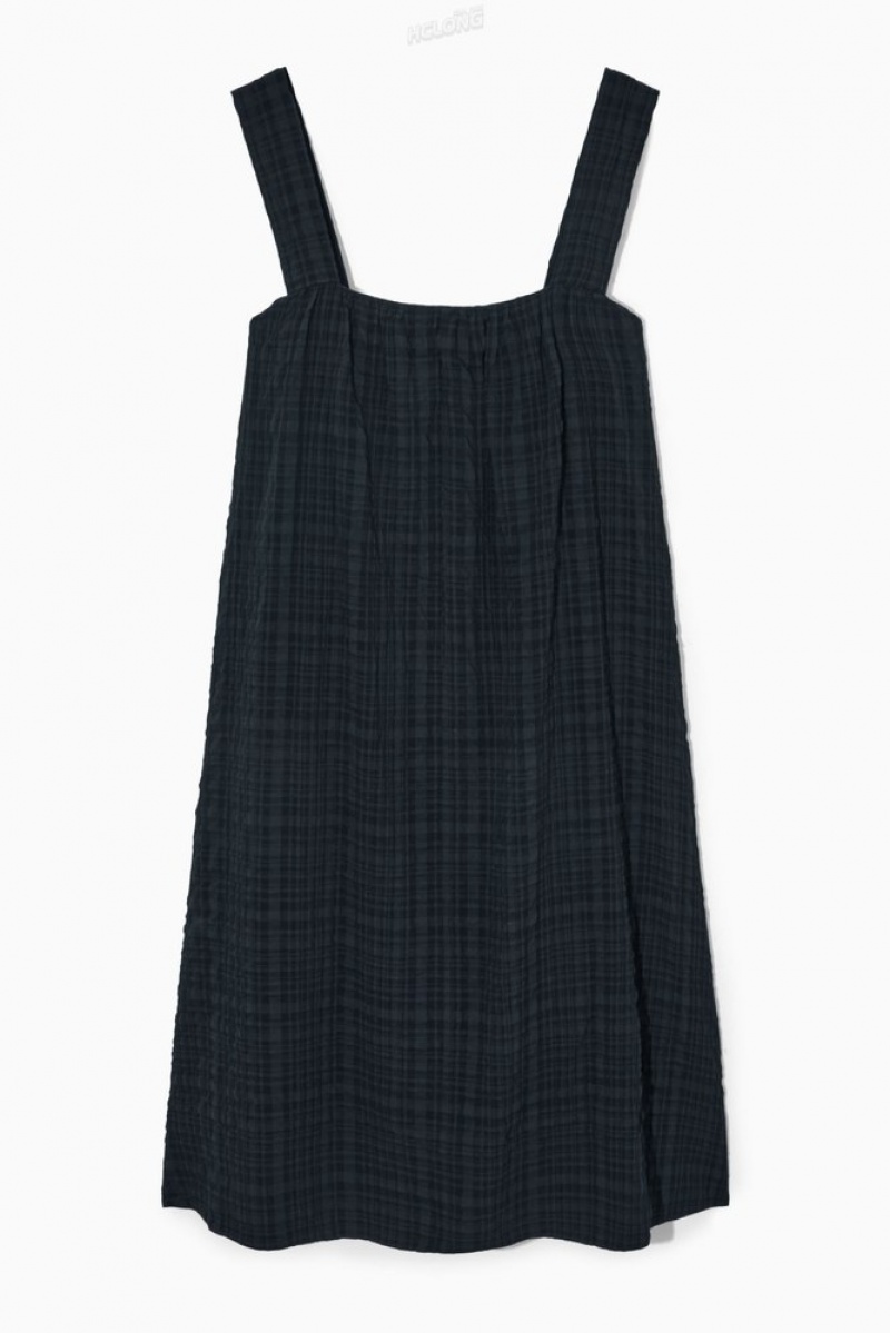 Black / Checked COS Checked Seersucker Mini Dress Dresses | 013759-EZH