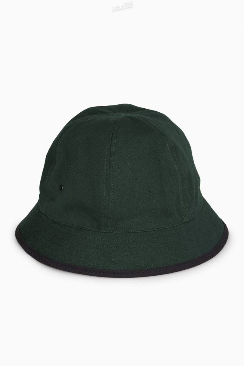 Black / Dark Green COS Reversible Nylon Bucket Hat Hats | 954231-WUP