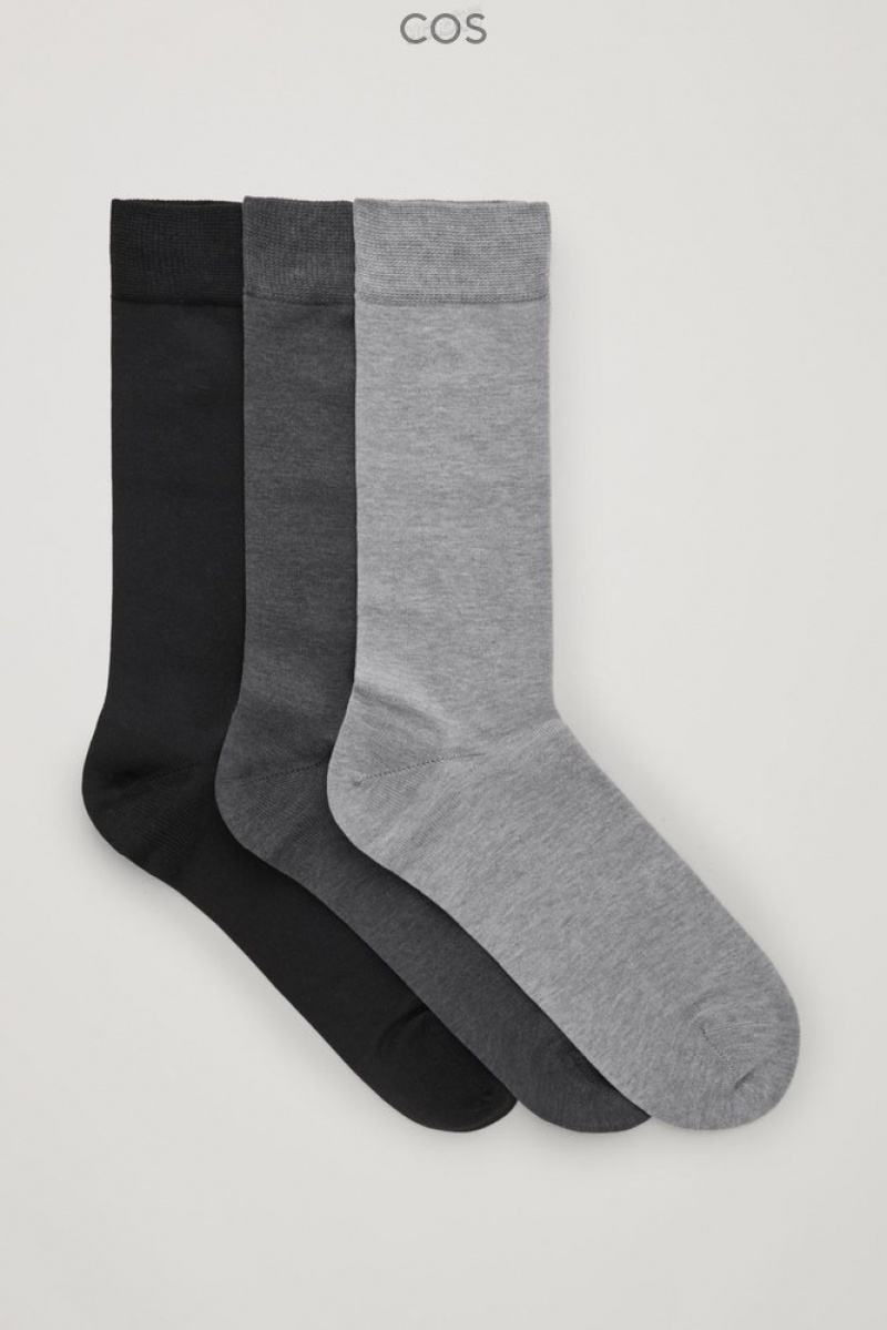 Black / Dark Grey / Light Grey COS 3-Pack Mercerised Cotton Socks Socks | 024153-CXM