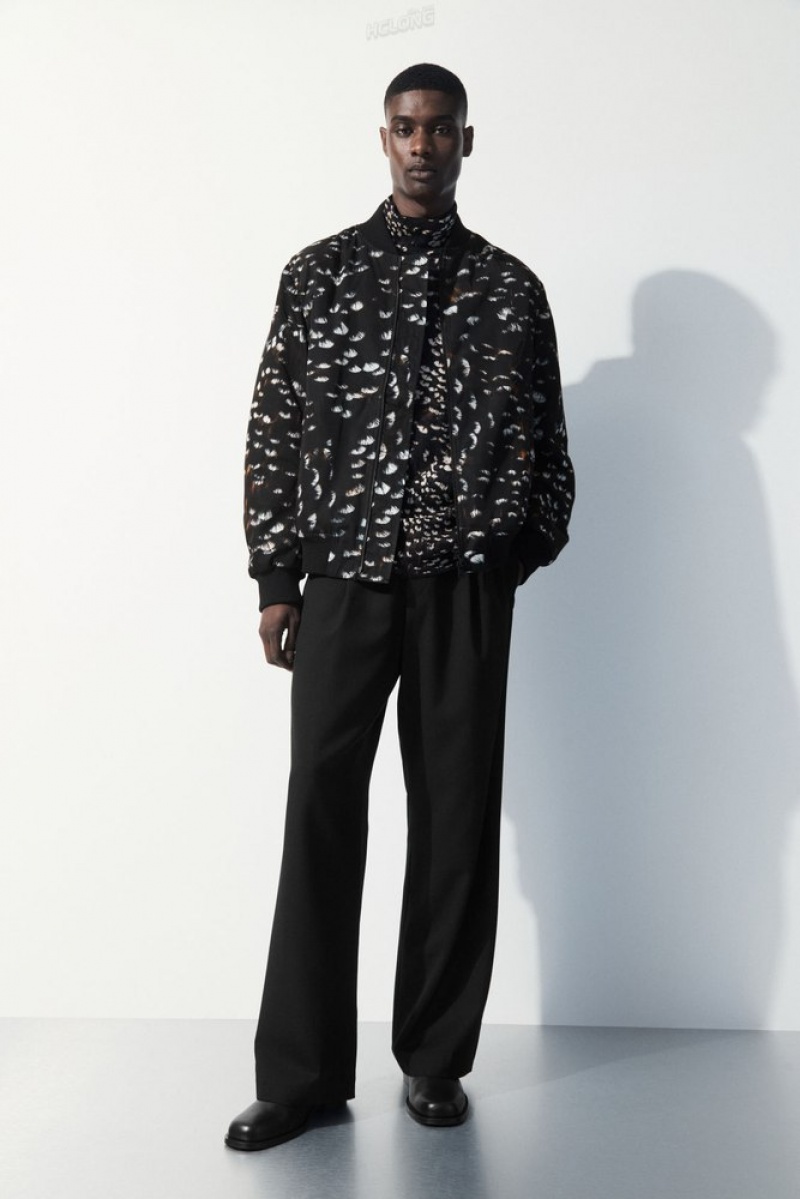 Black / Feather Print COS The Feather-Print Bomber Jacket Coats & Jackets | 065743-ZCV