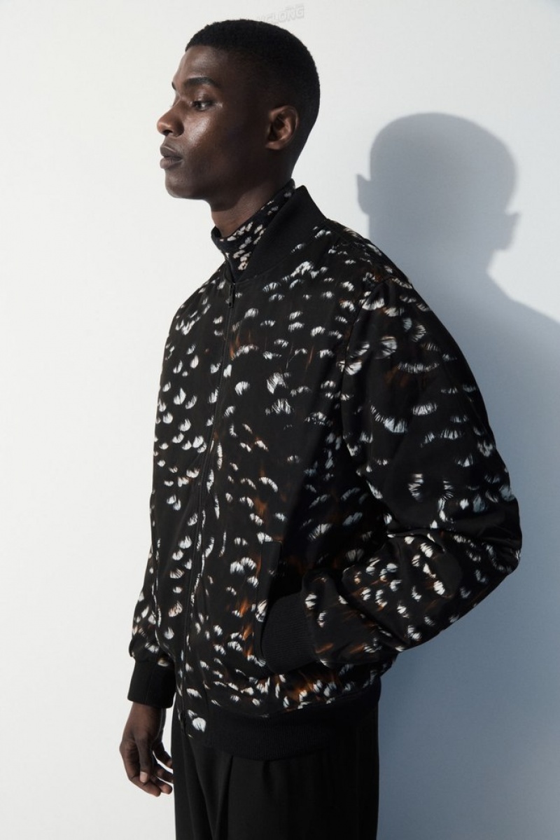 Black / Feather Print COS The Feather-Print Bomber Jacket Coats & Jackets | 065743-ZCV