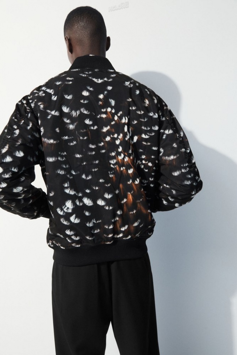 Black / Feather Print COS The Feather-Print Bomber Jacket Coats & Jackets | 065743-ZCV