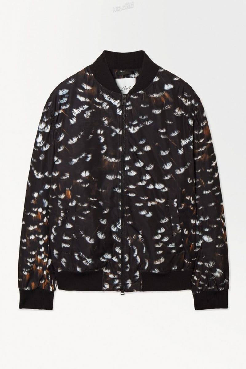 Black / Feather Print COS The Feather-Print Bomber Jacket Coats & Jackets | 065743-ZCV