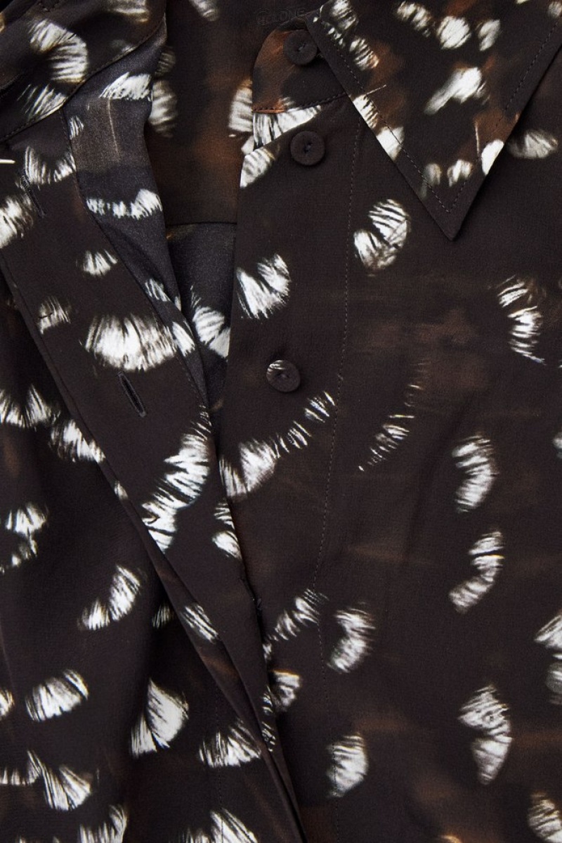 Black / Feather Print COS The Feather-Print Silk Shirt Shirts & Blouses | 617483-UFI