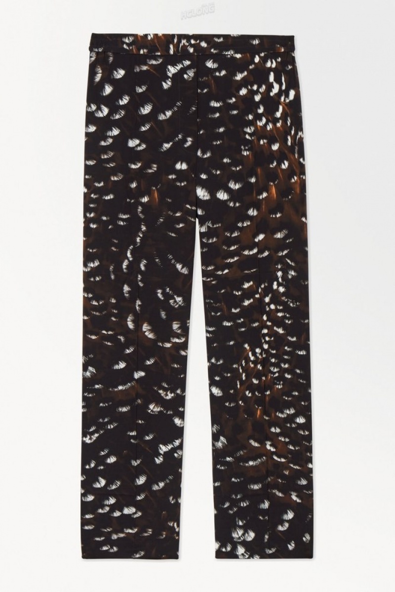 Black / Feather Print COS The Feather-Print Silk Trousers Pants | 326840-WQV