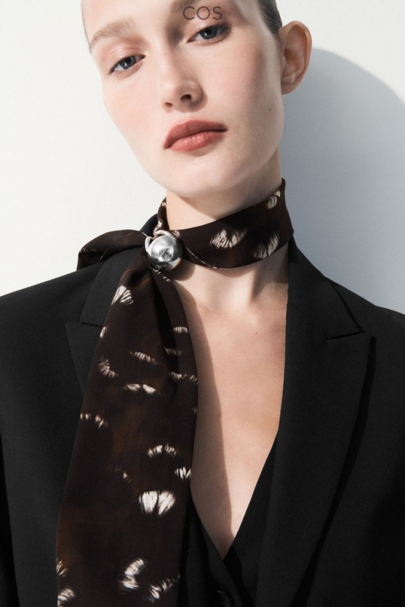 Black / Feather Print COS The Pure Silk Scarf Scarves | 761854-WYT