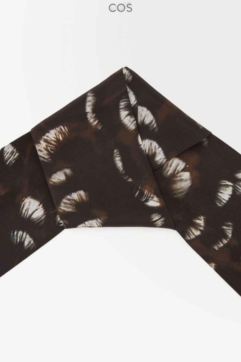 Black / Feather Print COS The Pure Silk Scarf Scarves | 761854-WYT