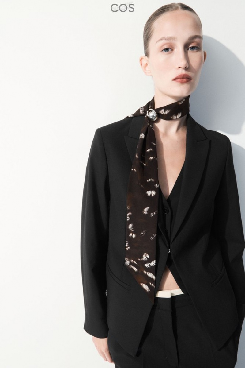 Black / Feather Print COS The Pure Silk Scarf Scarves | 761854-WYT