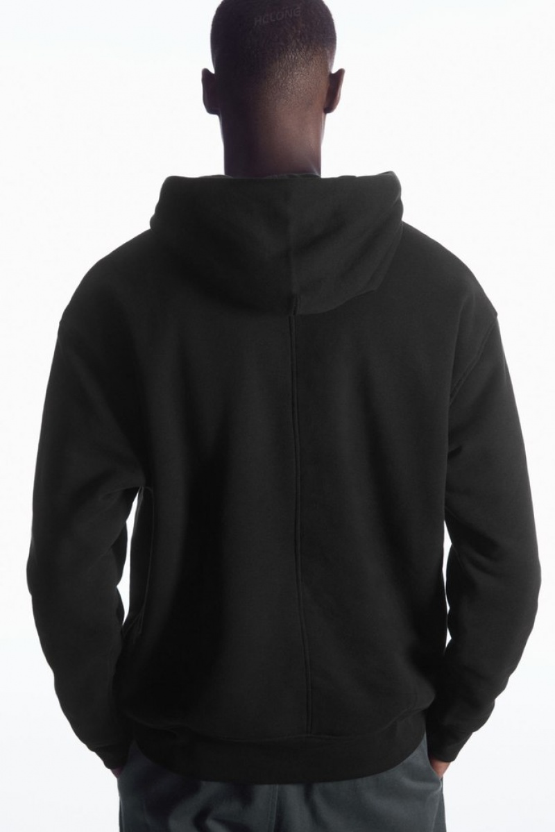 Black / Grey COS Double-Layered Jersey Hoodie Sweatshirts & Hoodies | 496871-MOQ