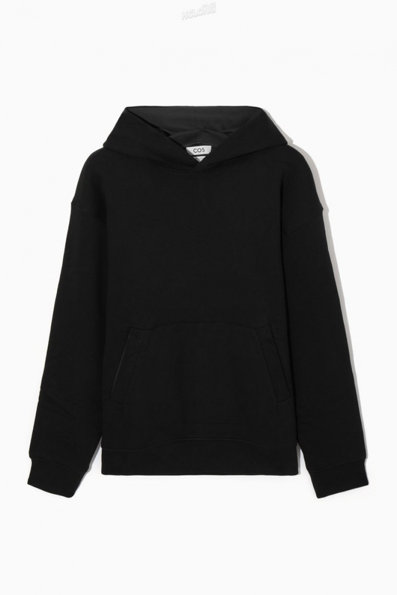 Black / Grey COS Double-Layered Jersey Hoodie Sweatshirts & Hoodies | 496871-MOQ