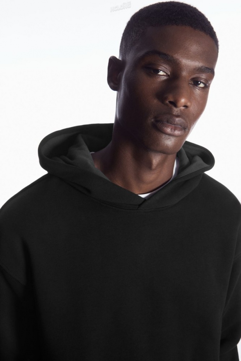 Black / Grey COS Double-Layered Jersey Hoodie Sweatshirts & Hoodies | 496871-MOQ