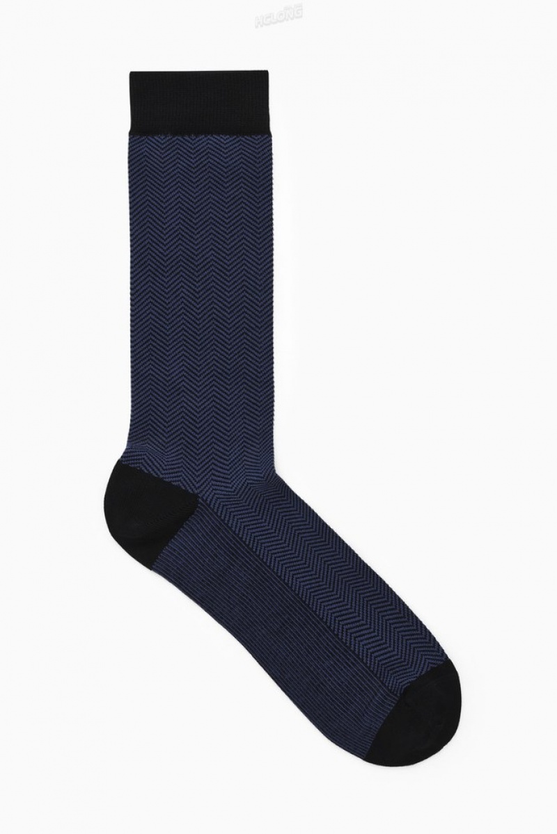 Black / Herringbone COS Herringbone Socks Socks | 284107-KAH