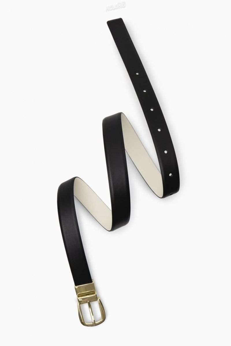 Black / Light Beige COS Reversible Leather Belt Belts | 219465-PFB