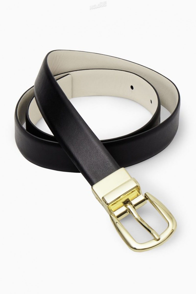 Black / Light Beige COS Reversible Leather Belt Belts | 219465-PFB