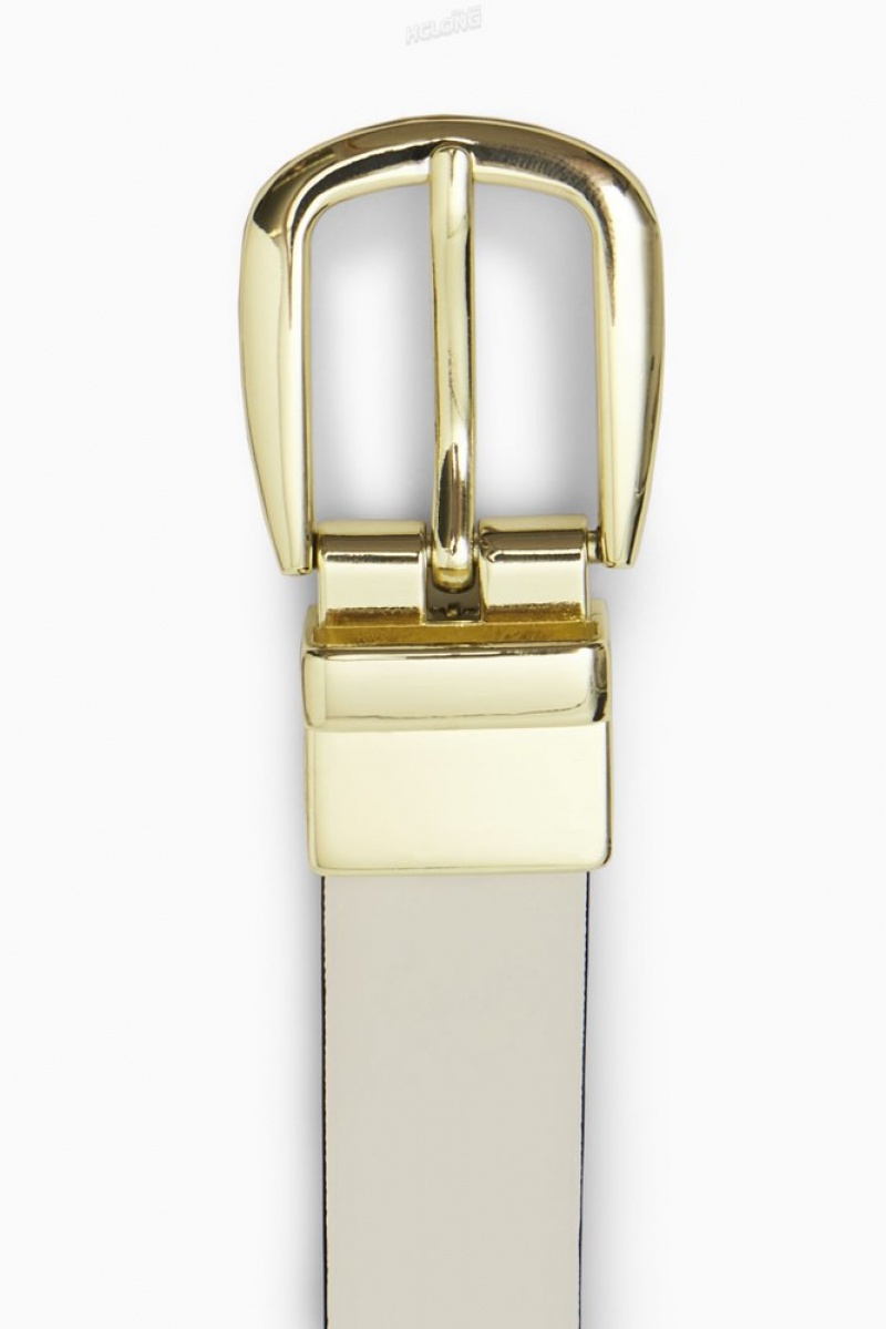 Black / Light Beige COS Reversible Leather Belt Belts | 219465-PFB