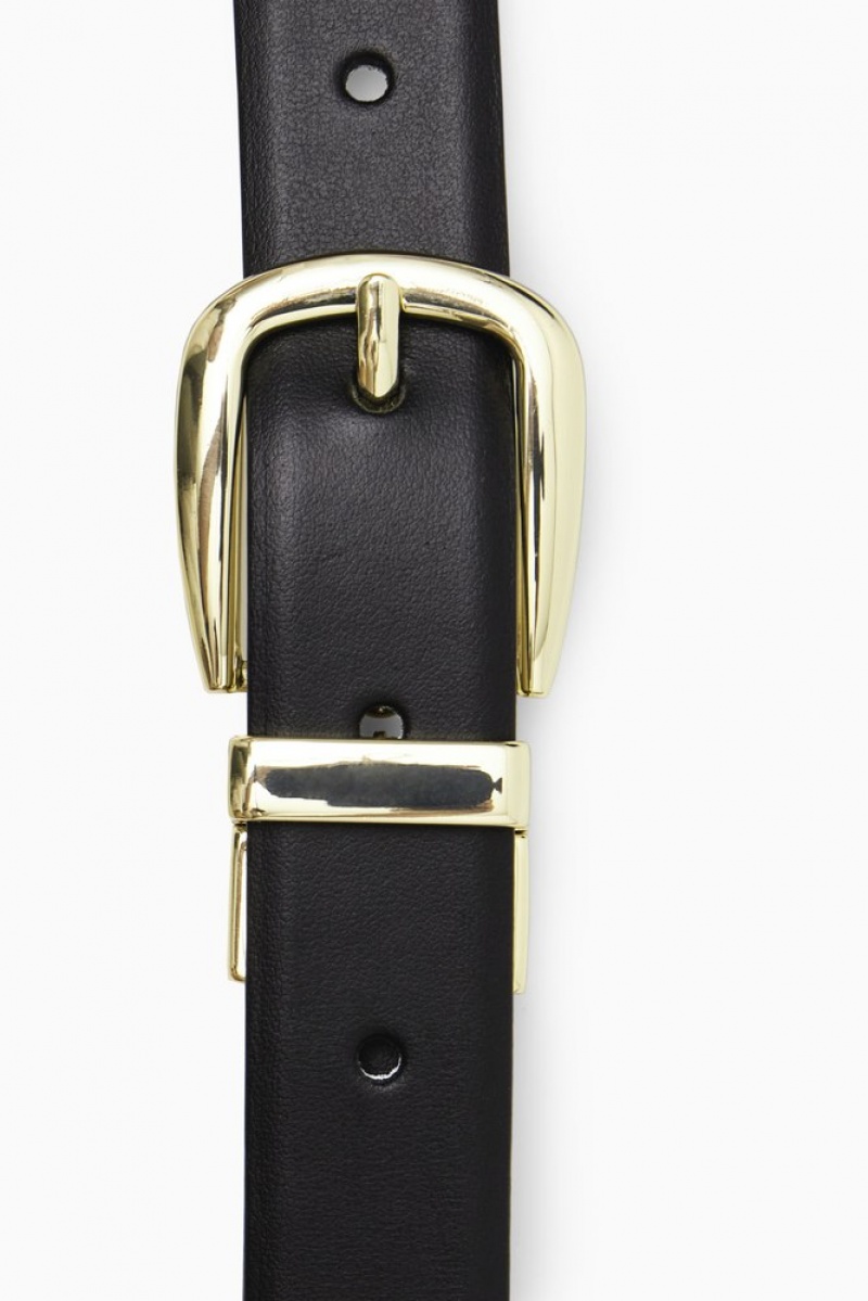 Black / Light Beige COS Reversible Leather Belt Belts | 219465-PFB