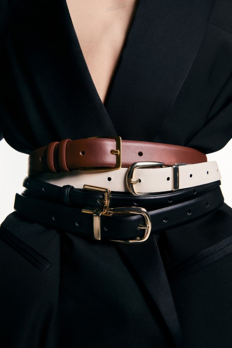 Black / Light Beige COS Reversible Leather Belt Belts | 219465-PFB