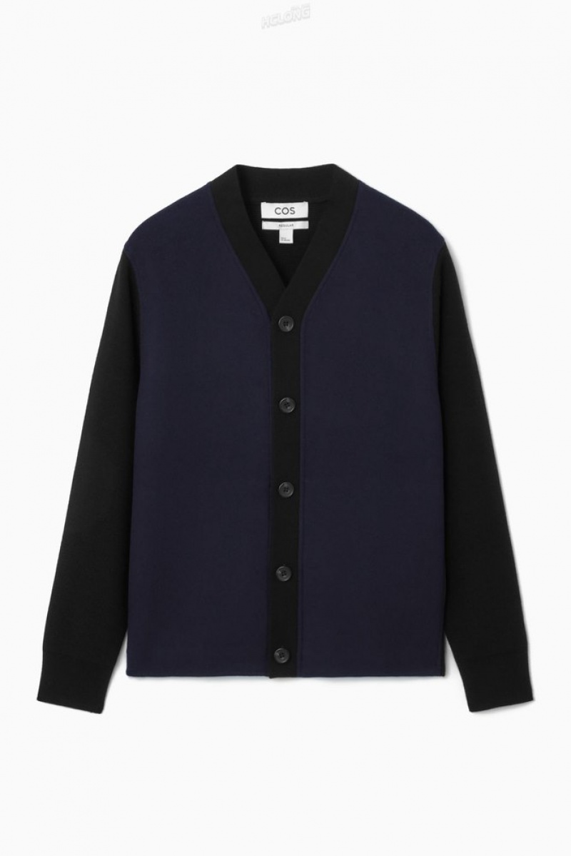 Black / Navy COS Color-Block Paneled Wool Cardigan Sweaters & Cardigans | 046298-RGJ