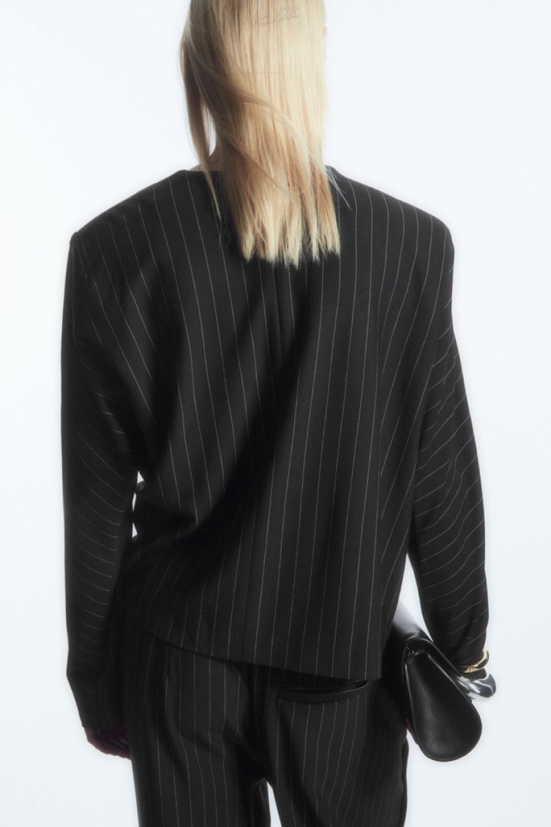 Black / Pinstriped COS Pinstriped Draped Top Tops | 701429-JXM