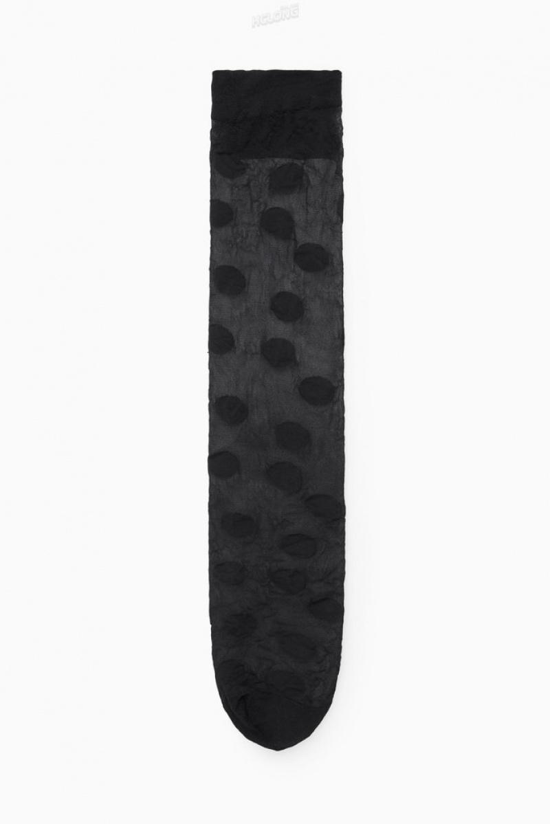 Black / Polka Dot COS Polka-Dot Semi-Sheer Knee-High Socks Socks | 365914-CAF