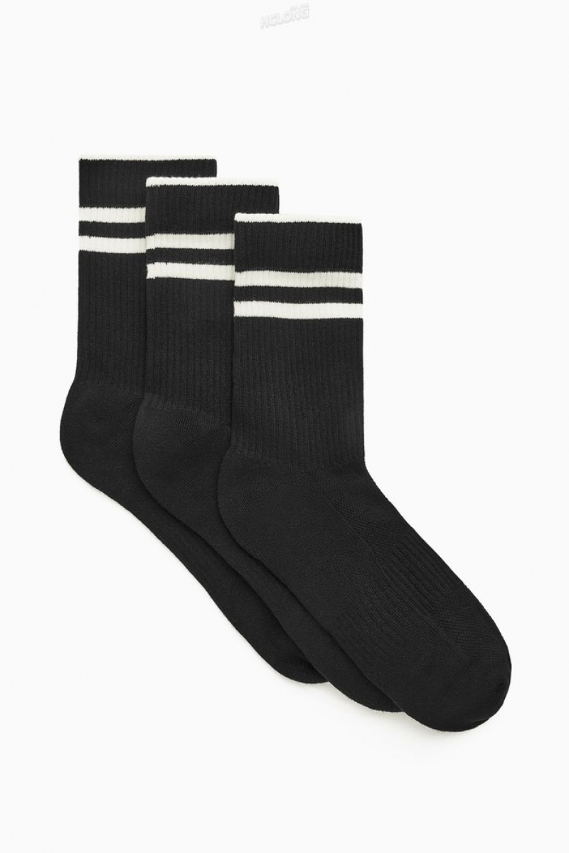 Black / Striped COS 3-Pack Ribbed Sports Socks Socks | 085341-MSG