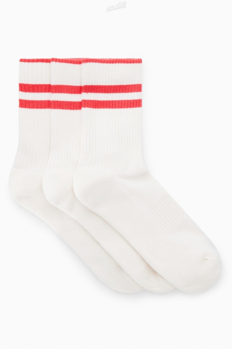 Black / Striped COS 3-Pack Ribbed Sports Socks Socks | 472396-WDN