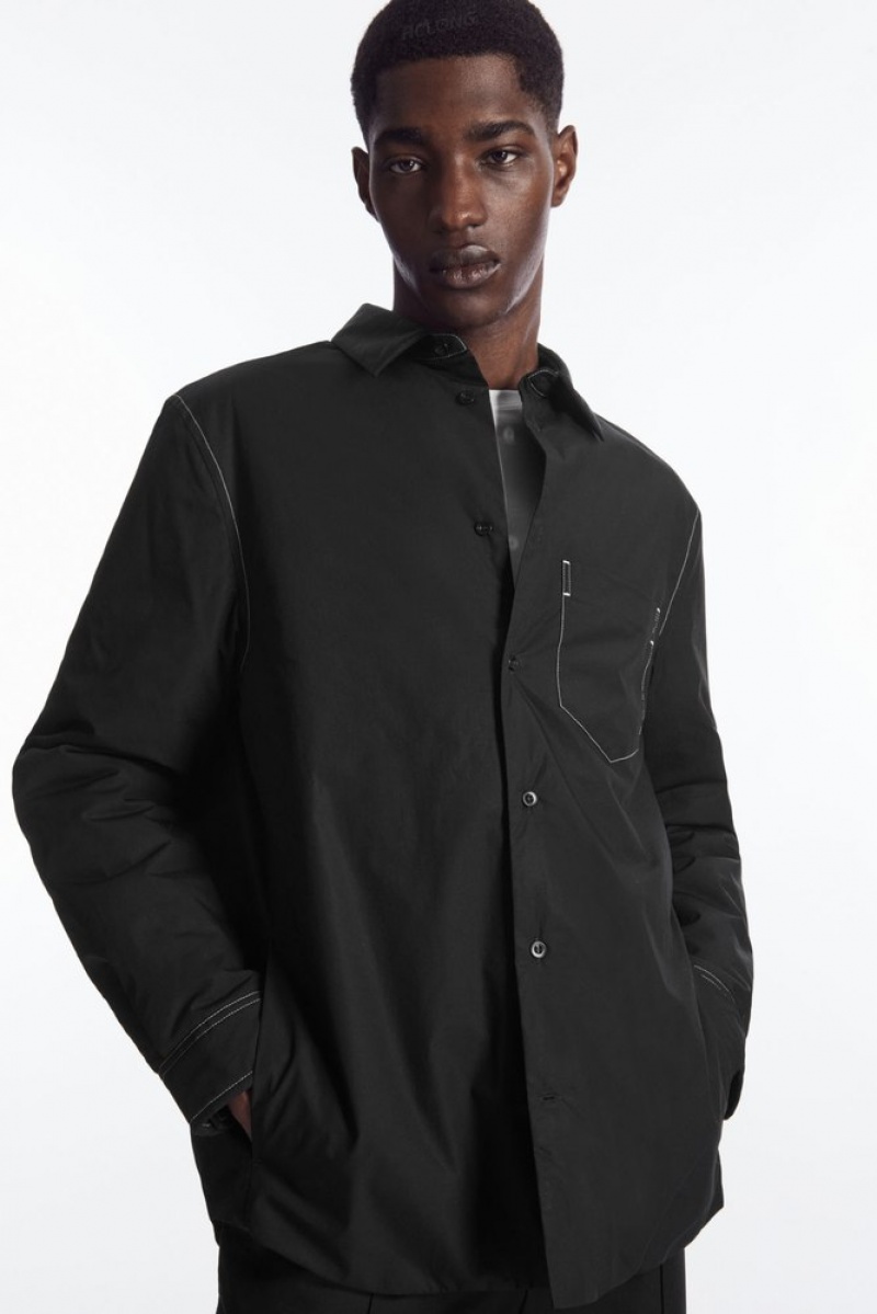 Black / White COS Contrast-Stitch Padded Overshirt Shirts | 238617-UID