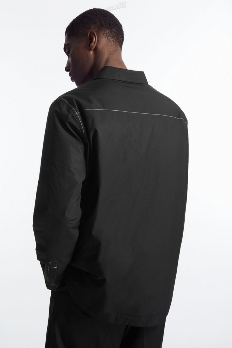 Black / White COS Contrast-Stitch Padded Overshirt Shirts | 238617-UID