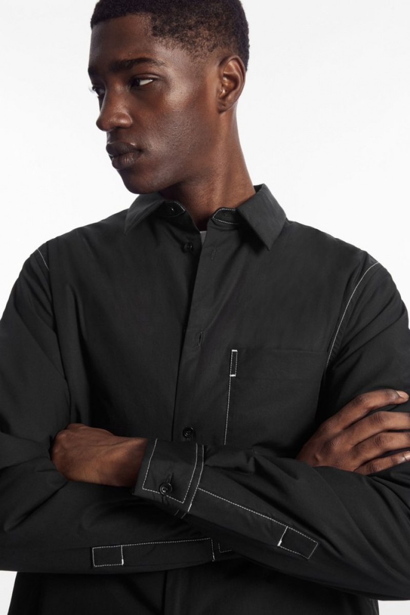 Black / White COS Contrast-Stitch Padded Overshirt Shirts | 238617-UID