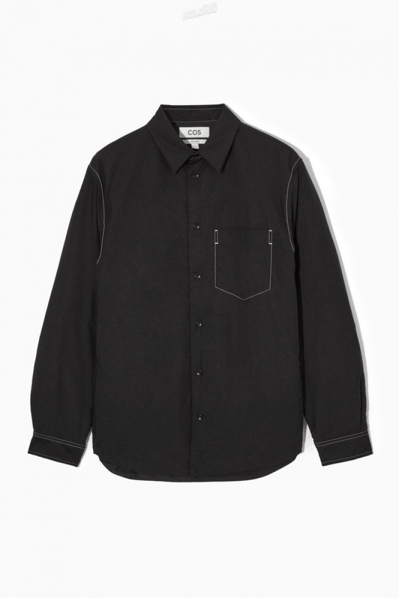 Black / White COS Contrast-Stitch Padded Overshirt Shirts | 238617-UID