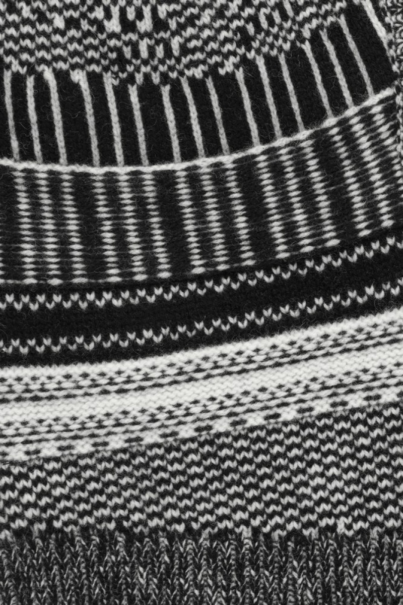 Black / White COS Fair Isle Merino Wool Balaclava Scarves | 841273-NOR