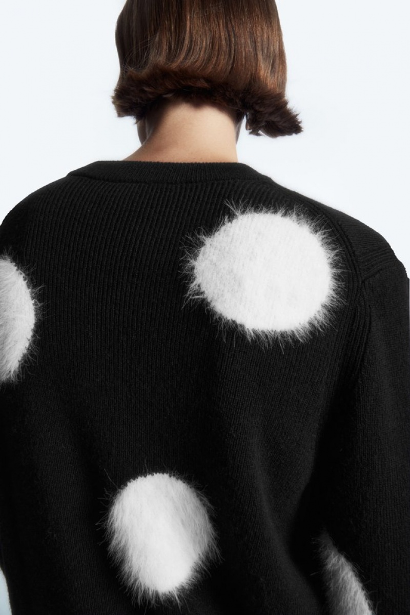 Black / White COS Intarsia-Knit Polka-Dot Wool Jumper Knitwear & Cardigans | 541802-ZOA