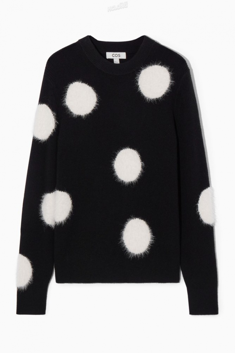 Black / White COS Intarsia-Knit Polka-Dot Wool Jumper Knitwear & Cardigans | 541802-ZOA