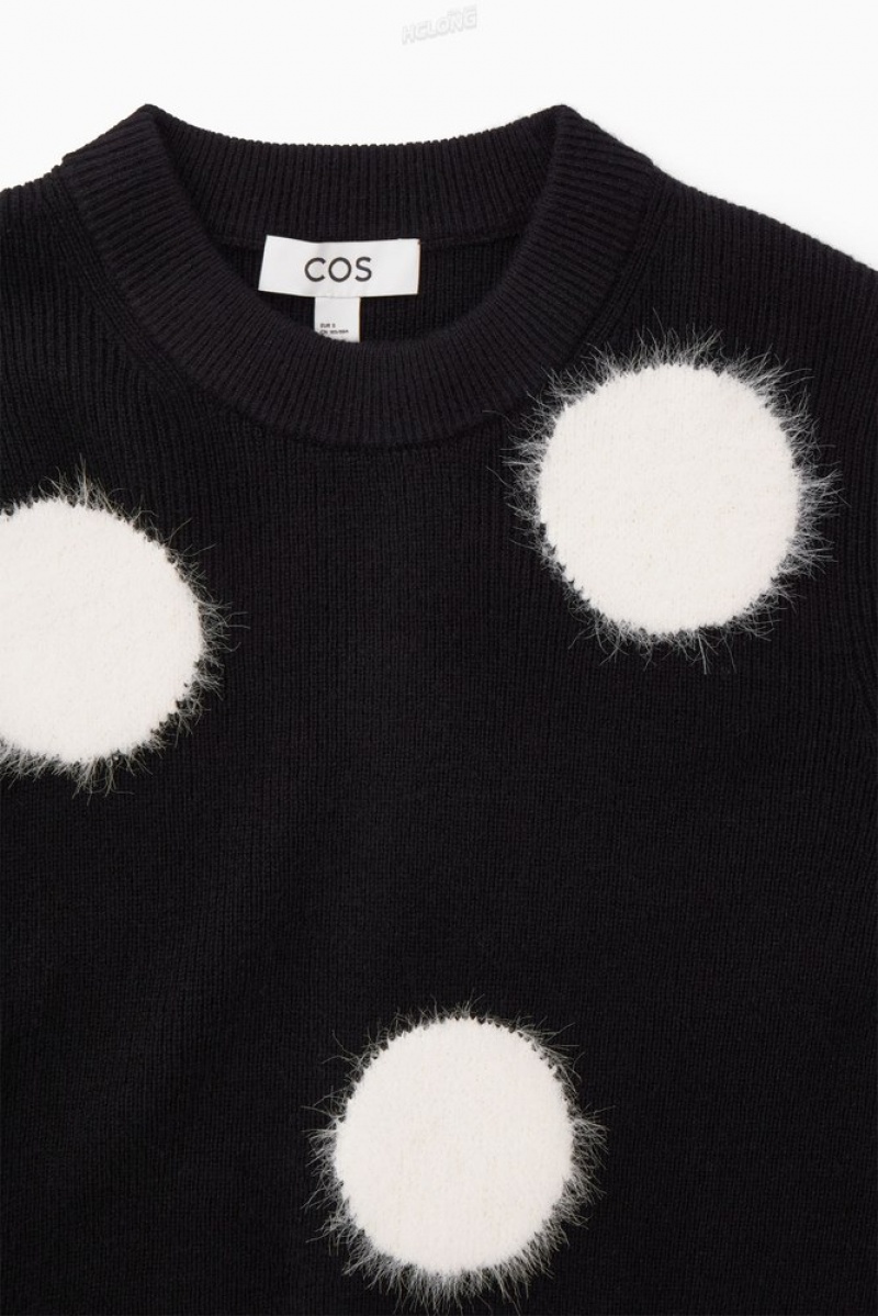 Black / White COS Intarsia-Knit Polka-Dot Wool Jumper Knitwear & Cardigans | 541802-ZOA