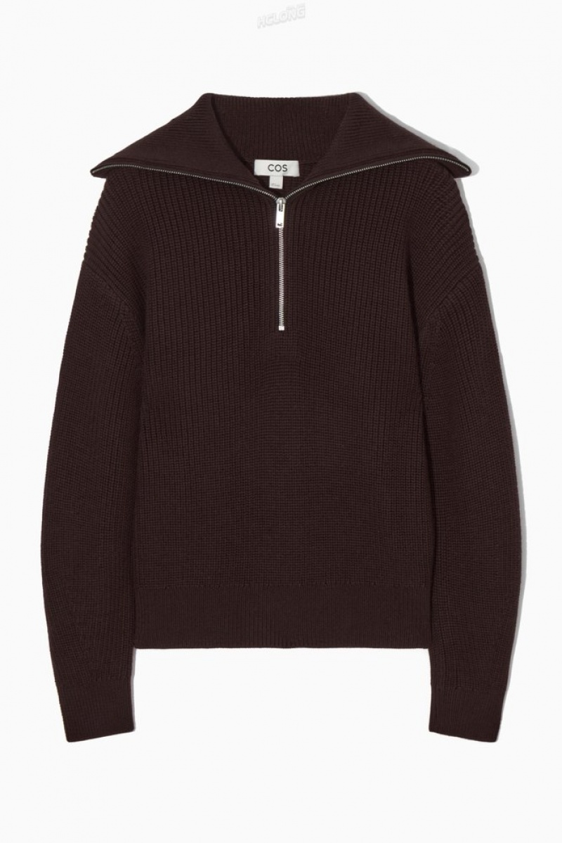 Black / White COS Wool And Cotton Half-Zip Jumper Knitwear & Cardigans | 148376-UAJ