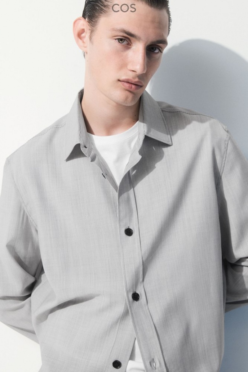 Black / White / Striped COS The Tailored Wool Shirt Shirts | 961824-NUX