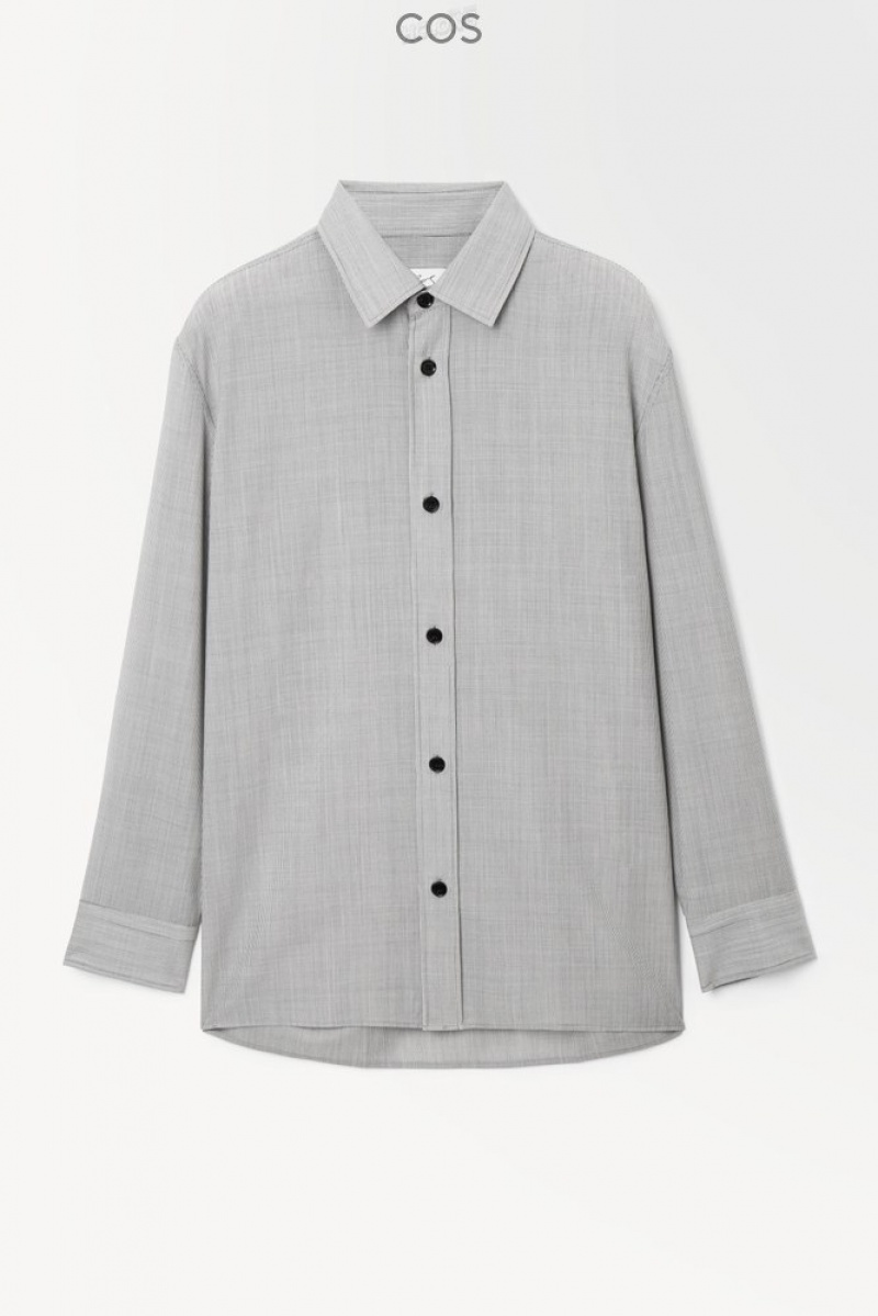 Black / White / Striped COS The Tailored Wool Shirt Shirts | 961824-NUX