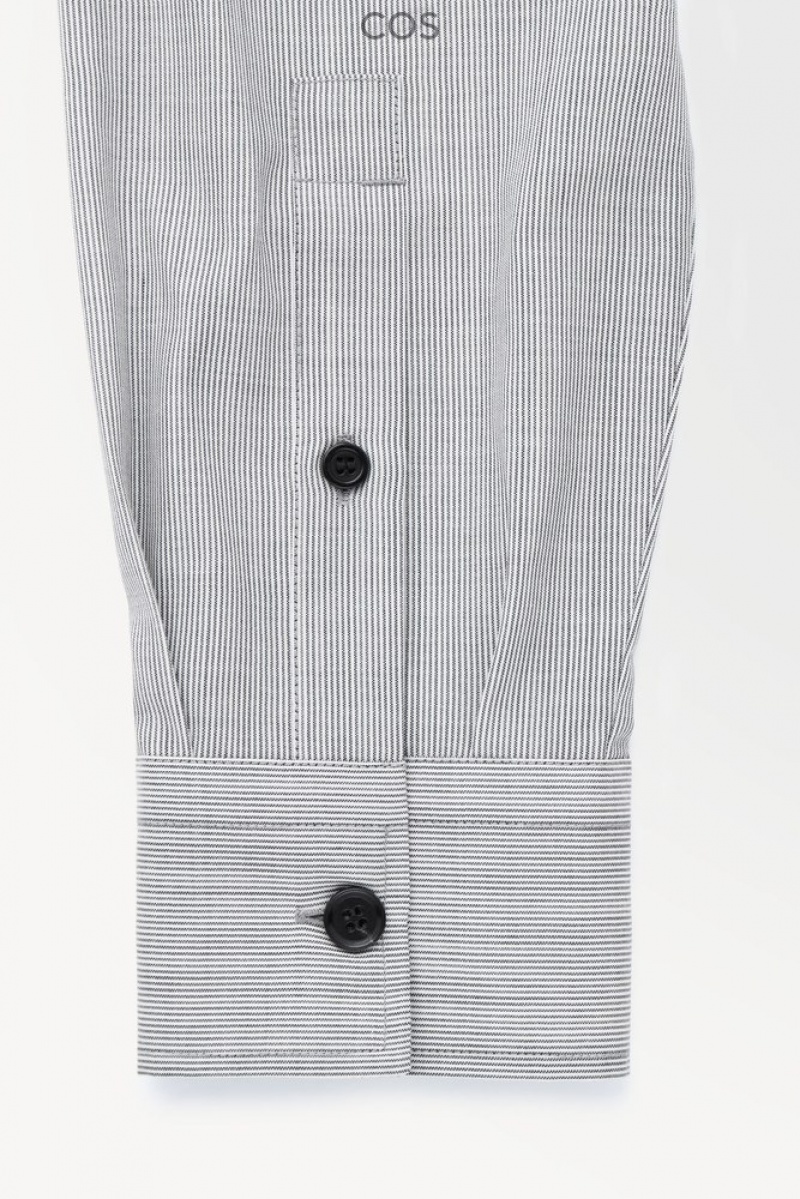 Black / White / Striped COS The Tailored Wool Shirt Shirts | 961824-NUX