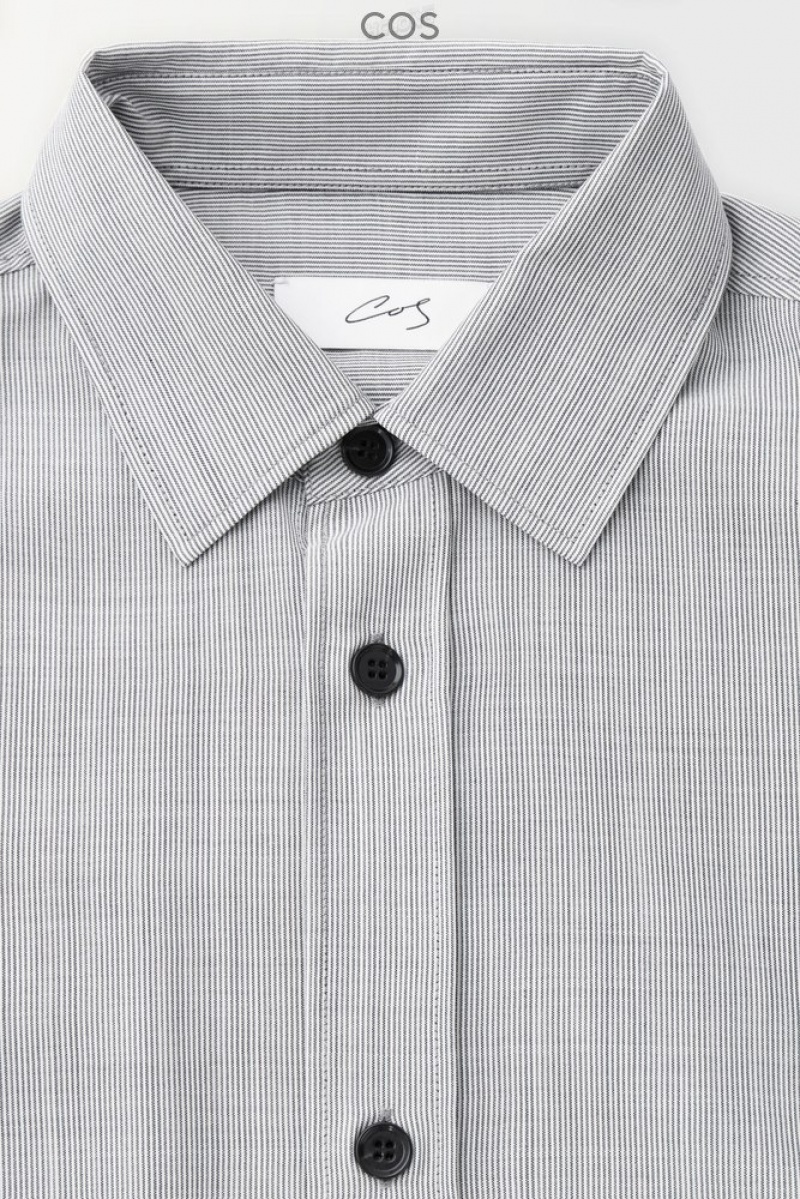 Black / White / Striped COS The Tailored Wool Shirt Shirts | 961824-NUX