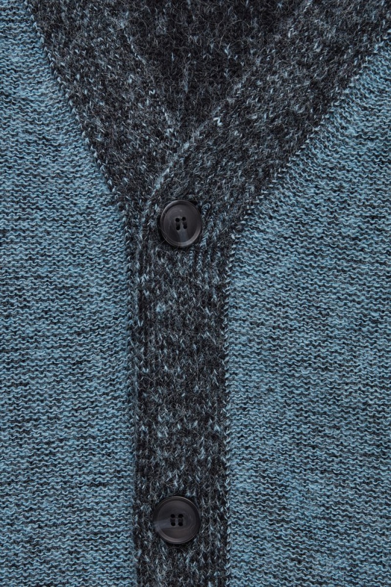 Blue COS Contrast-Trim Wool-Blend Cardigan Sweaters & Cardigans | 612480-IUR