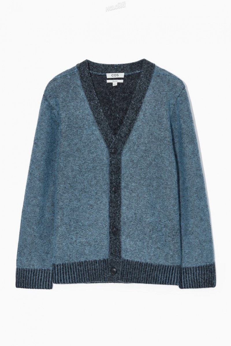 Blue COS Contrast-Trim Wool-Blend Cardigan Sweaters & Cardigans | 612480-IUR