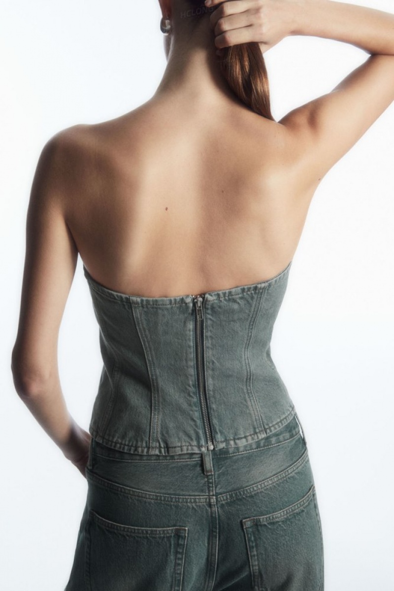 Blue COS Denim Bustier Tops | 204536-PTV