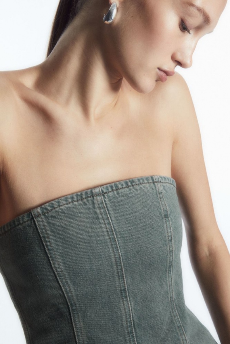 Blue COS Denim Bustier Tops | 204536-PTV