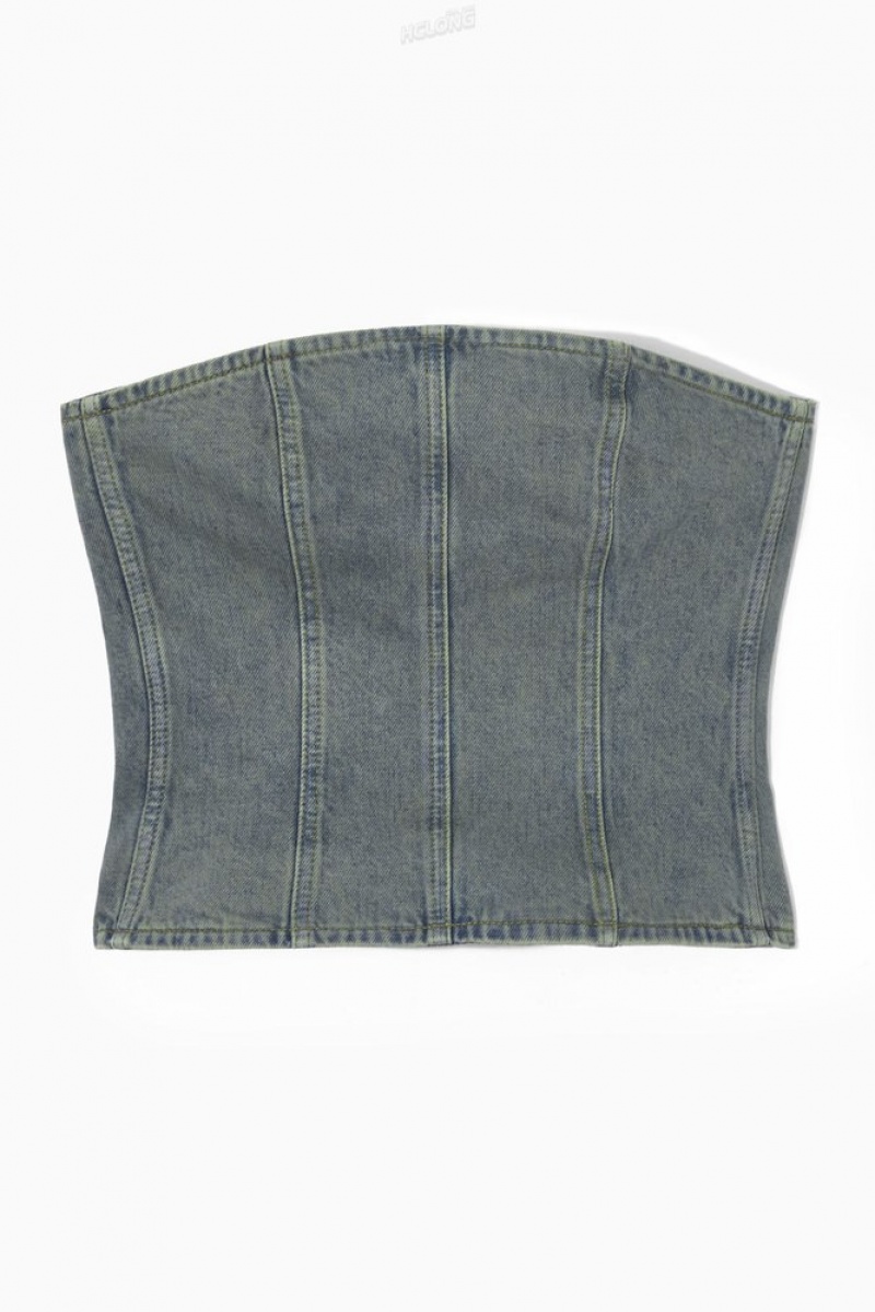 Blue COS Denim Bustier Tops | 204536-PTV