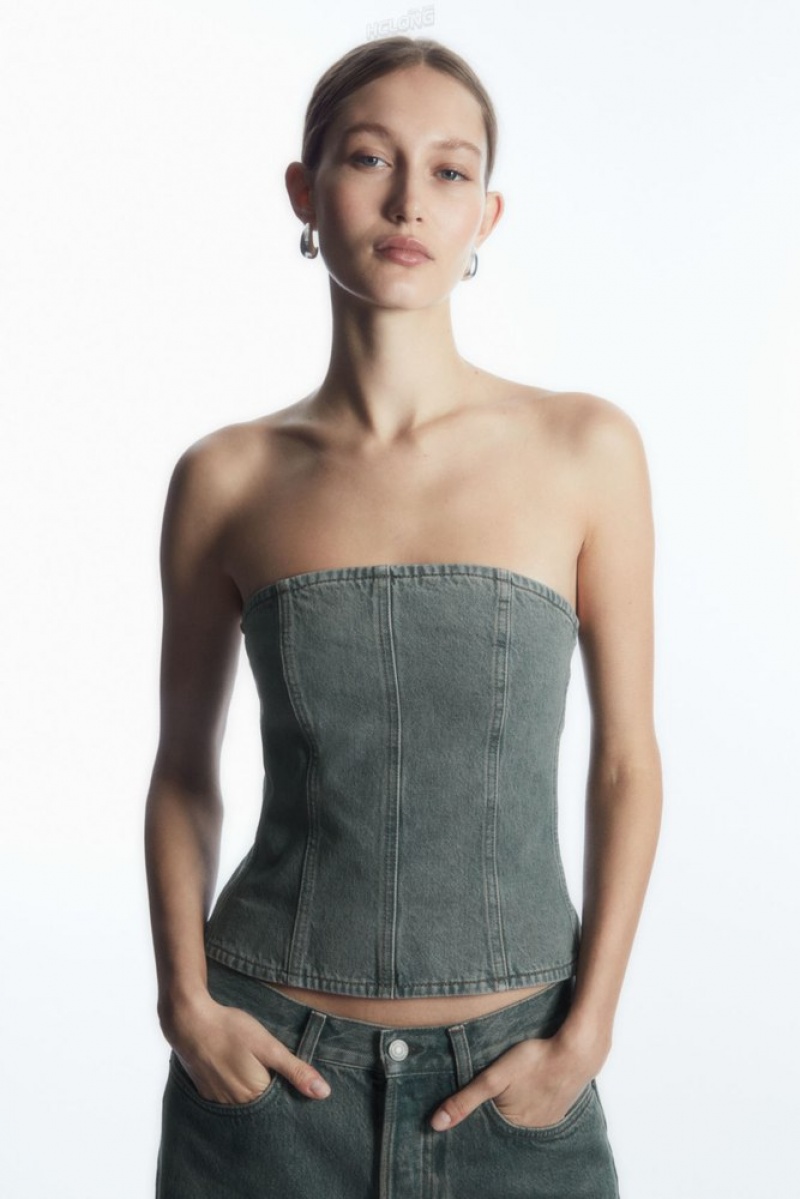 Blue COS Denim Bustier Tops | 204536-PTV