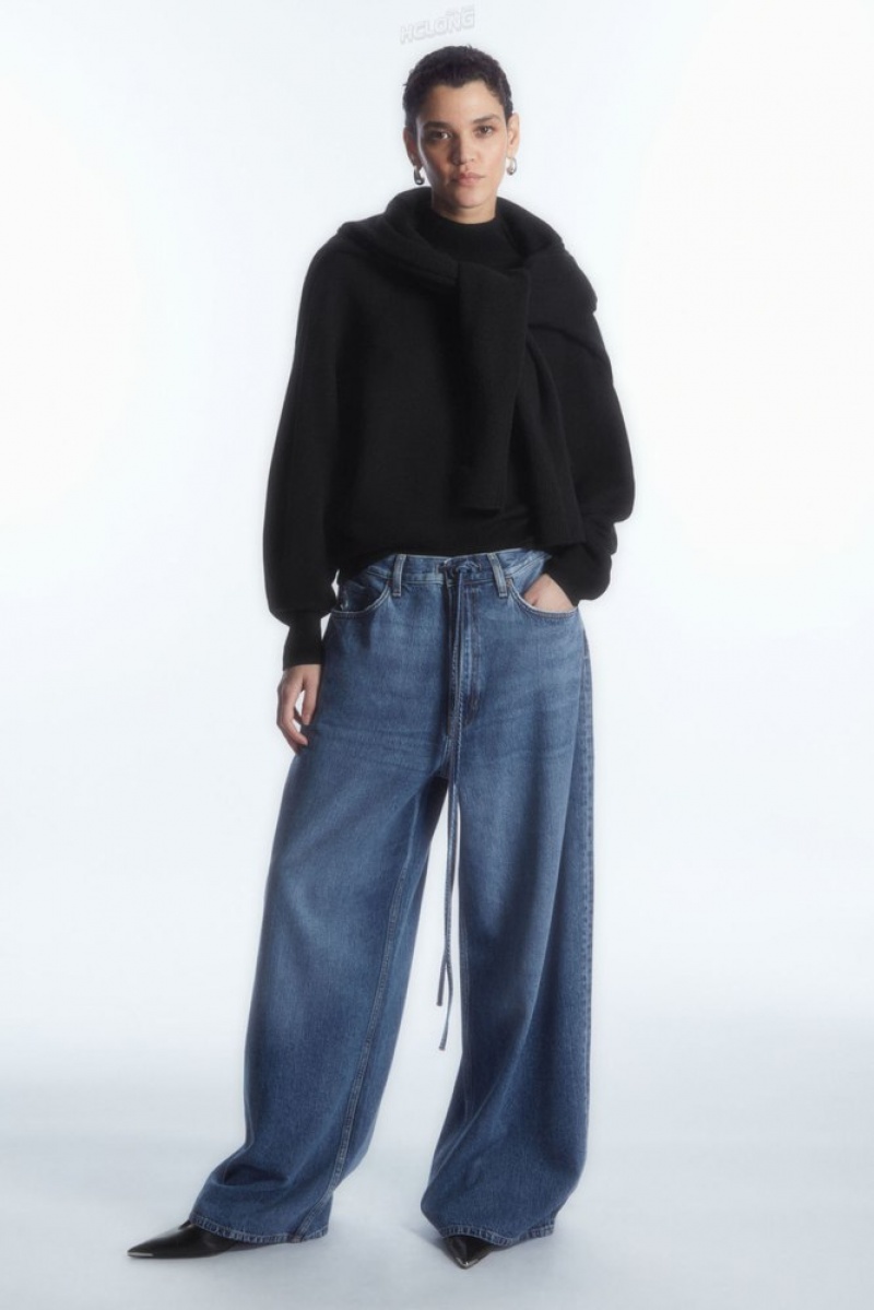 Blue COS Extra Wide Leg Drawstring Denim Trousers Trousers | 410937-GCE