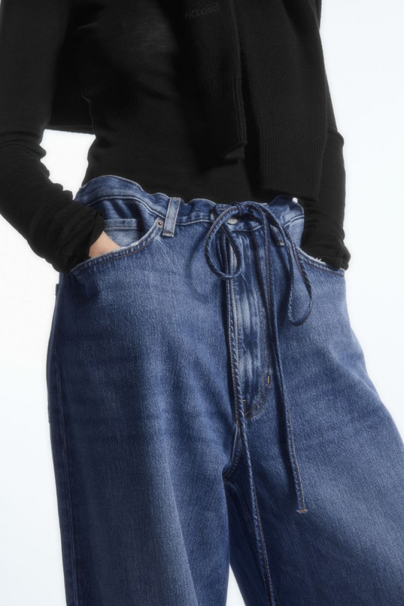Blue COS Extra Wide Leg Drawstring Denim Trousers Trousers | 410937-GCE