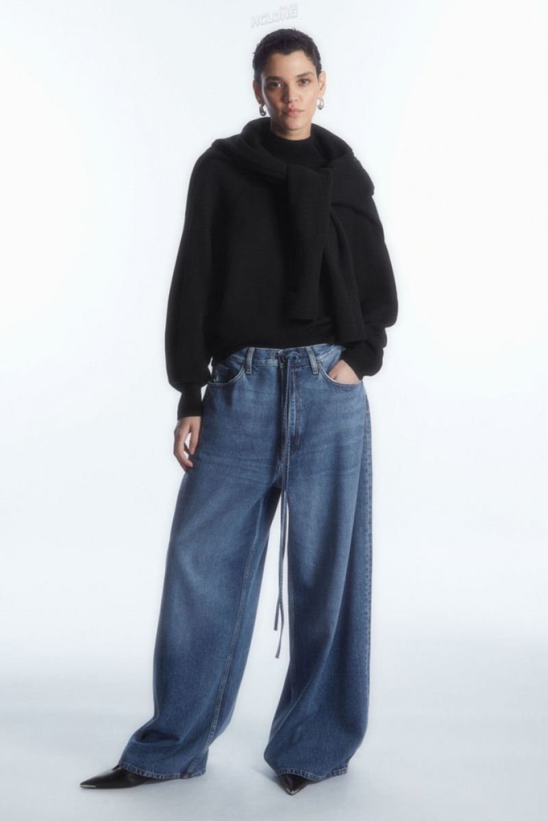 Blue COS Extra Wide Leg Drawstring Denim Pants Jeans | 643509-XKR